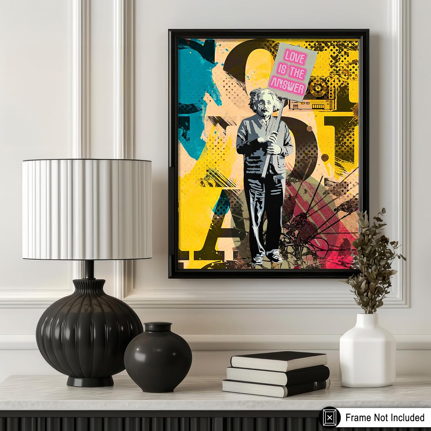 Poster Master Love Is The Answer Poster - Einstein Print - Mr. Brainwash & Abstract Graffiti Art - Street & Love Art - Living Room or Office Decor - 8x10 UNFRAMED Wall Art