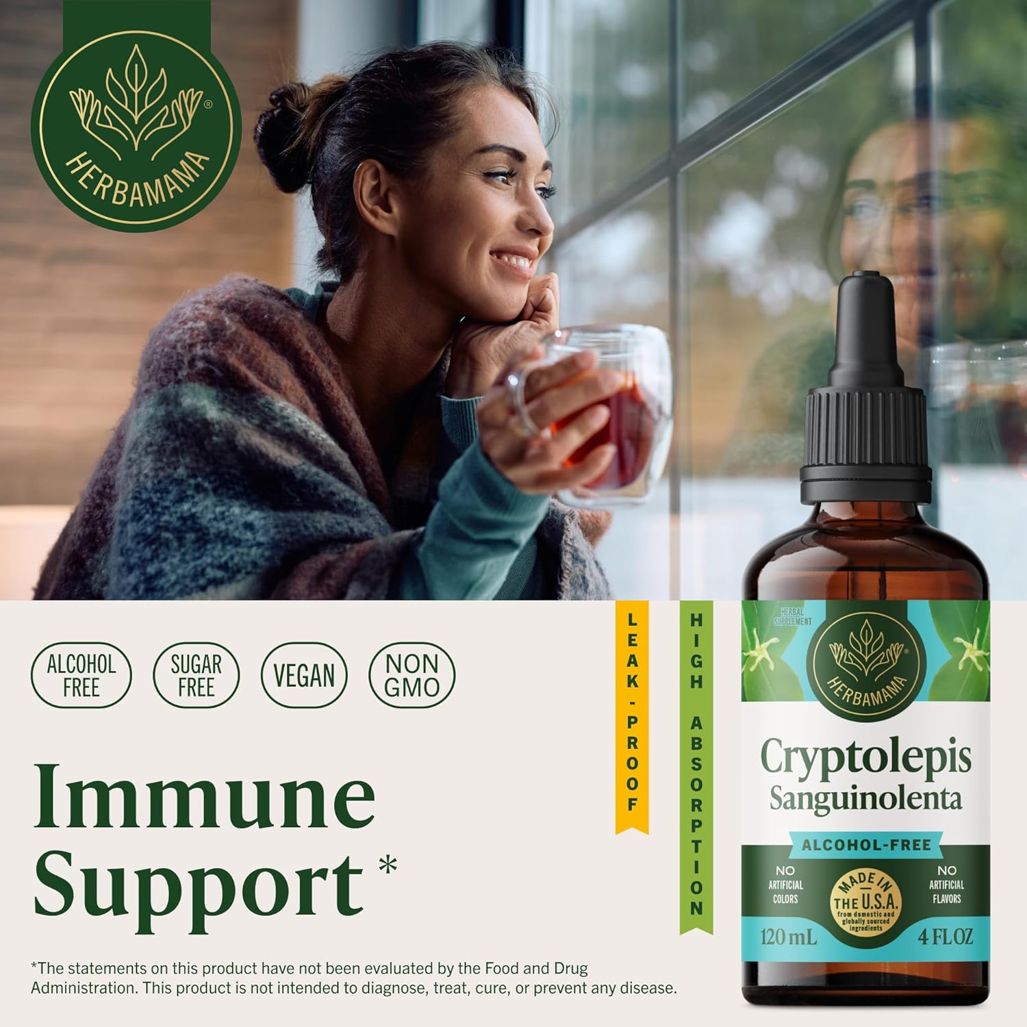 HERBAMAMA Cryptolepis Tincture - Vegan Immune Support Supplement with Cryptolepis Sanguinolenta Extract - Non-GMO, Alcohol & Sugar-Free Immunity Drops - 84-Day Supply - Image 2