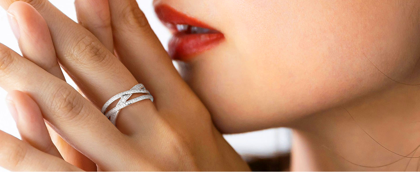 Anillo De Plata De Ley Con Circonita Cúbica Blanca Para Mujer, Banda 925 Pulida, 0.433 In, Tallas 5-10, Plata De Ley, Circonita Cúbica