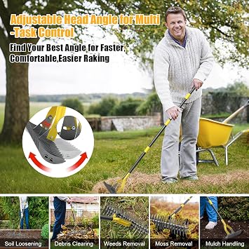 Dual-Action Thatch Rake for Lawn - Efficient 15 Thatching Rake with Sharp Dethatching Blade,Manual Dethatcher & Scarifier Tool for Dead Grass Removal,Soil Loosening,Garden Yard Lawn Care,55 Long