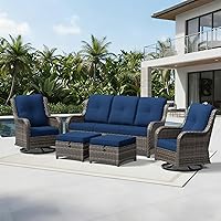 Vista 98 de Joyside Silla mecedora giratoria para exteriores para patio, mecedora de mimbre para exteriores con cojines de tela de olefina adecuada para porche