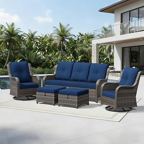 Miniatura 98 de Joyside Silla mecedora giratoria para exteriores para patio, mecedora de mimbre para exteriores con cojines de tela de olefina adecuada para porche