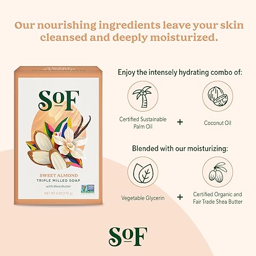 Miniatura 4 de Almond Gourmande Clean Bar Jabón de South of France Clean Body Care  Jabón francés triple molido con manteca de karité orgánica  aceites esenciales