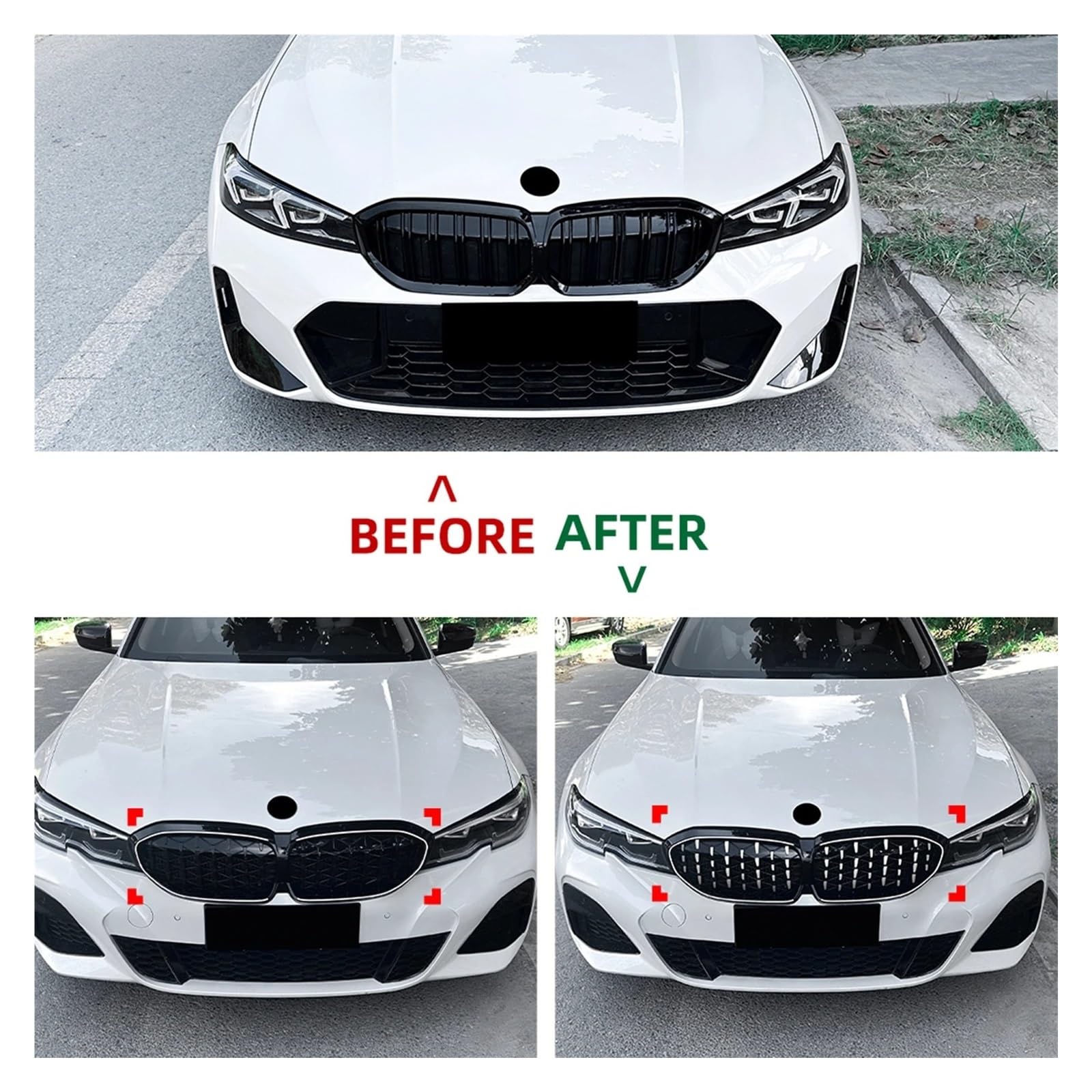 Griglia Anteriore Per BMW Serie 3 G20 G21 G28 2019-2022 Griglia Anteriore Racing Grill Paraurti Superiore Hood Mesh Lampada A LED Striscia Griglias Anteriores Auto(All Black)