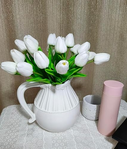 Miniatura 5 de Tulipanes artificiales, 10 cabezas, mini flores artificiales de tacto real, tulipán falso para decoración del hogar, boda, fiesta, ramo de flores