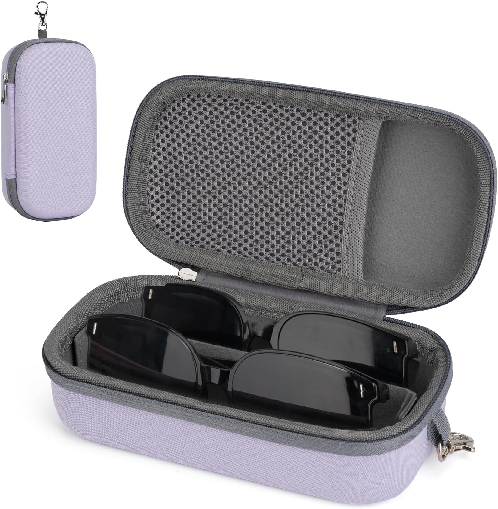 Double Eyeglasses Case,Hard Shell Glasses Case Travel Sunglasses Organizer with Adjustable Slot & Clip for Men Women