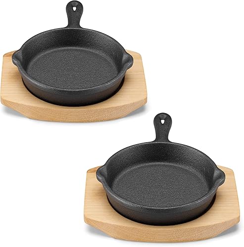 Miniatura 7 de Mini sartén de hierro fundido con base de madera (juego de 2) - Sartén de hierro fundido con base de madera protectora - Sartén de metal resistente