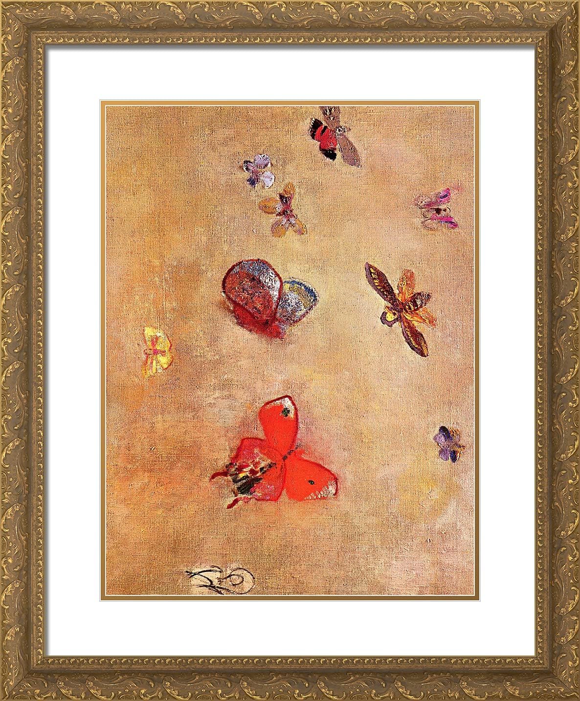 ArtDirect Redon, Odilon 20x24 Black Ornate Framed Art Print with Double Matting Titled: Butterflies l