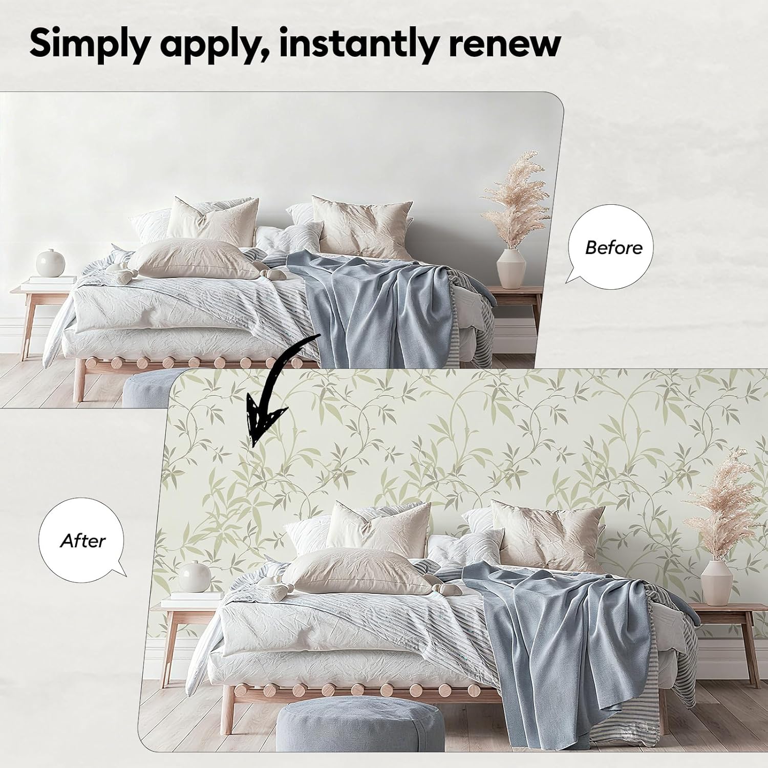 17"x118" Peel and Stick Wallpaper for Renter Friendly, Removable Wallpaper Peel and Stick, Self-Adhesive Textured Contact Paper for Walls, Cabinets, Countertops(Bamboo Leaf)