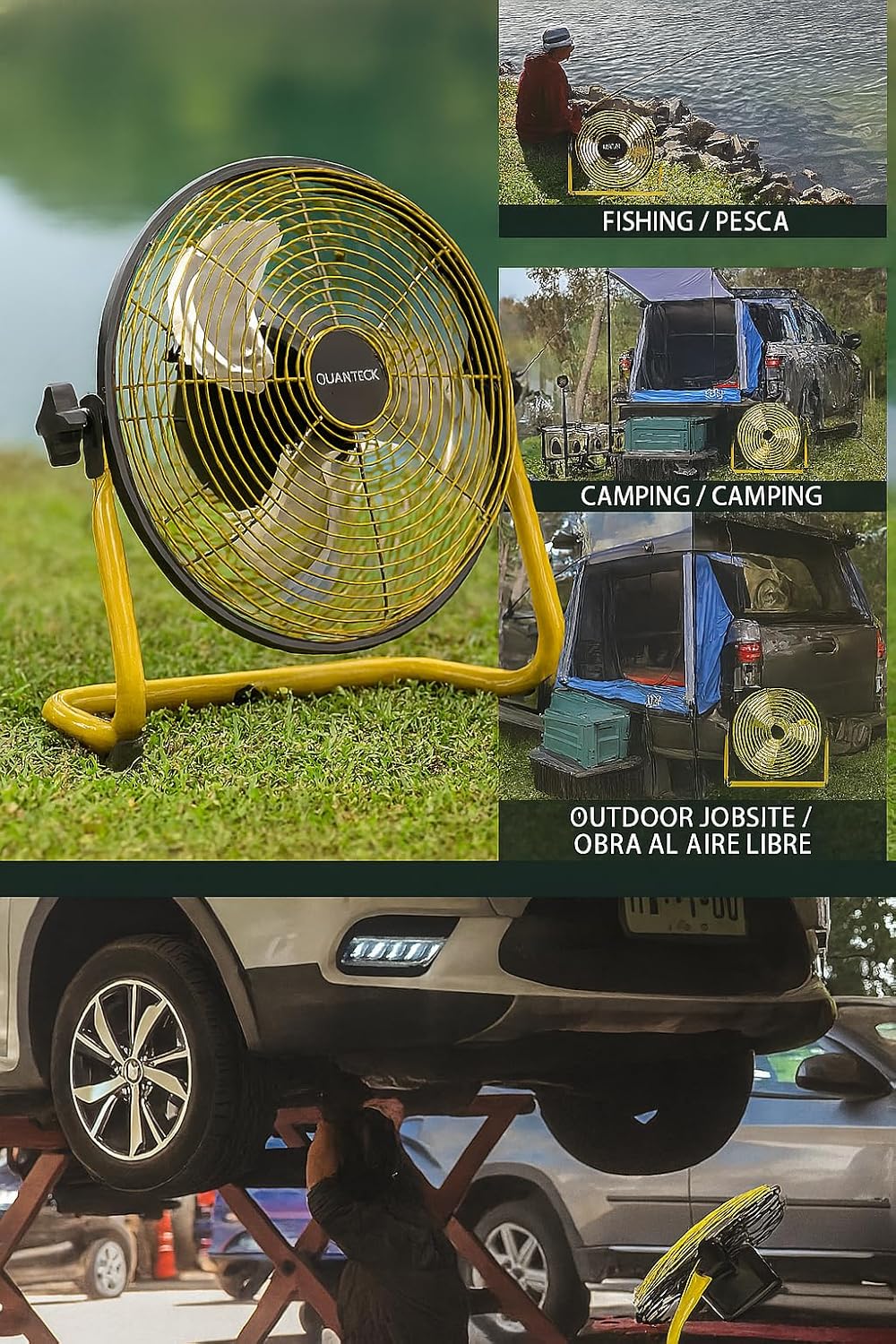 12” Rechargeable High Velocity Fan – 1000 CFM Airflow, 7500mAh Battery, Up to 20h Runtime, Fast Charging, 360° Tilt – Portable and Powerful for Outdoor Use