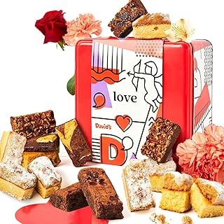 David's Cookies Brownies & Crumb Cake Tin Gift Basket 16pcs - Delicious, Assorted Fresh Baked Snacks, Gourmet Chocolate Fudge Slices Brownies, Thoughtful Food Gifts for Her Him Kids Friends & Family