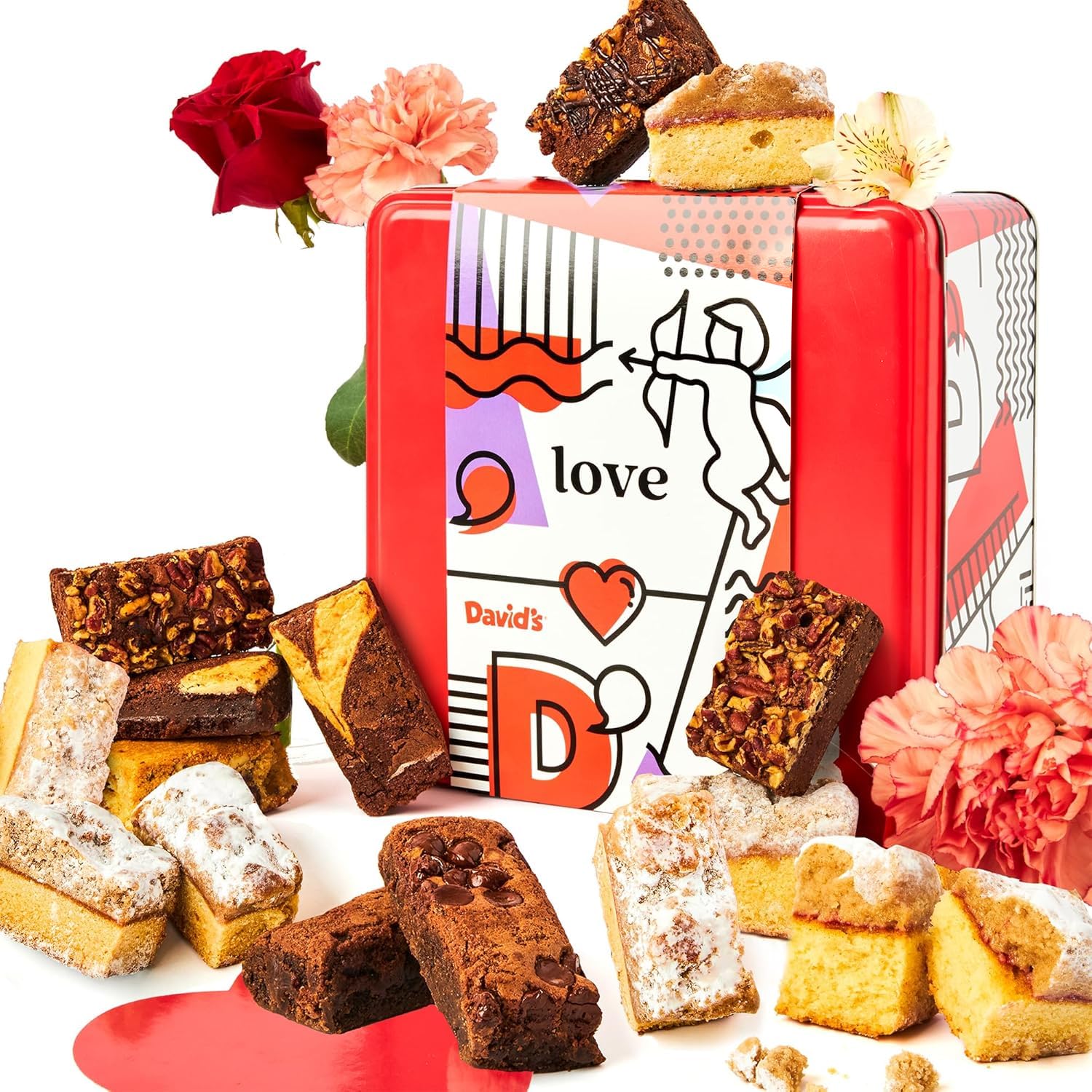 David's Cookies Brownies & Crumb Cake Love Gift Basket 16pcs - Delicious, Assorted Fresh Baked Snacks, Gourmet Chocolate Fudge Slices, Brownies - Bakery Dessert Gift for Her Him Kids