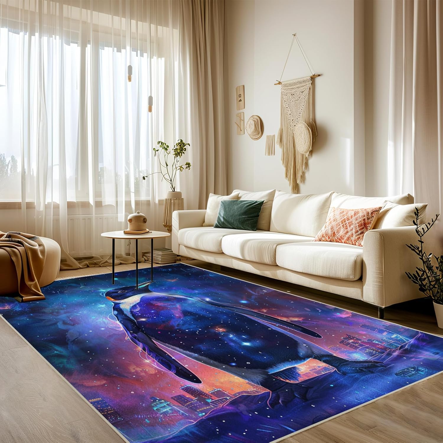 Penguin Rug 5x7 ft Area Rug for Living Room, Low-Plie Non-Slip Machine Washable Indoor Carpet for Bedroom Nursery Dining Room Kitchen Office