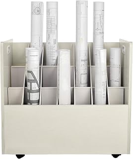 AdirOffice Adir Blue Print Storage Organizer - Mobile Roll File Cart, Construction Plan Holders, Blueprint Cabinet with Wheels, Roll Files Storage for Office and Home (21 Slots, White)