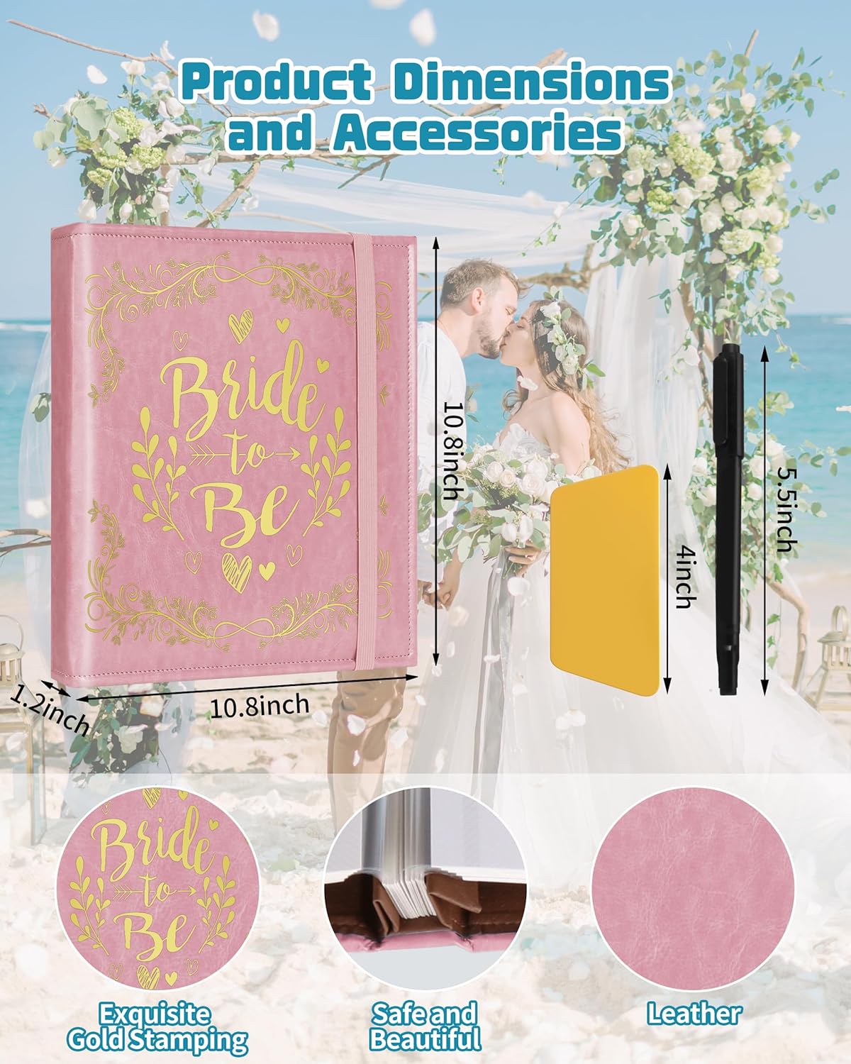 Bride Photo Album DIY Scrapbook,Leather Magnetic Self Adhesive Pages,Engagement Wedding Gift,Newlywed Couple Memory Gift (Album-Bride Pink)