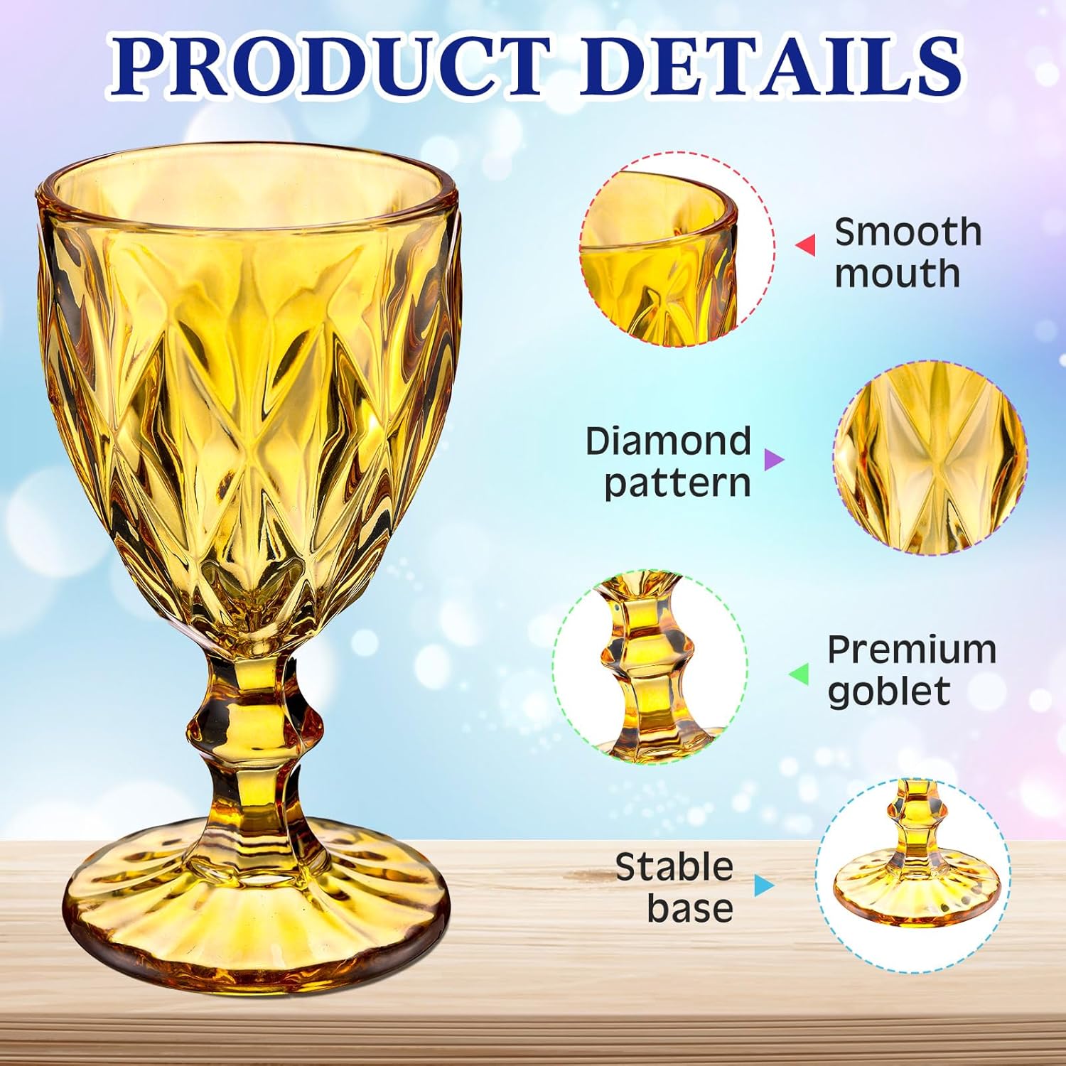 meekoo 12 Pcs Colored Wine Glasses Set - 8 oz Vintage Solid Colors Glass Goblets Beverage Stemmed Cups for Wedding, Party, Banquet, Holiday, Anniversary - Image 3