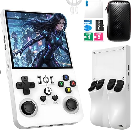 Vista 10 de R36MAX - Consola de juegos portátil, más de 40000 juegos, consola de juegos retro, tarjeta TF de 256 GB, mini consola de video retro, 4000 mAh Azul