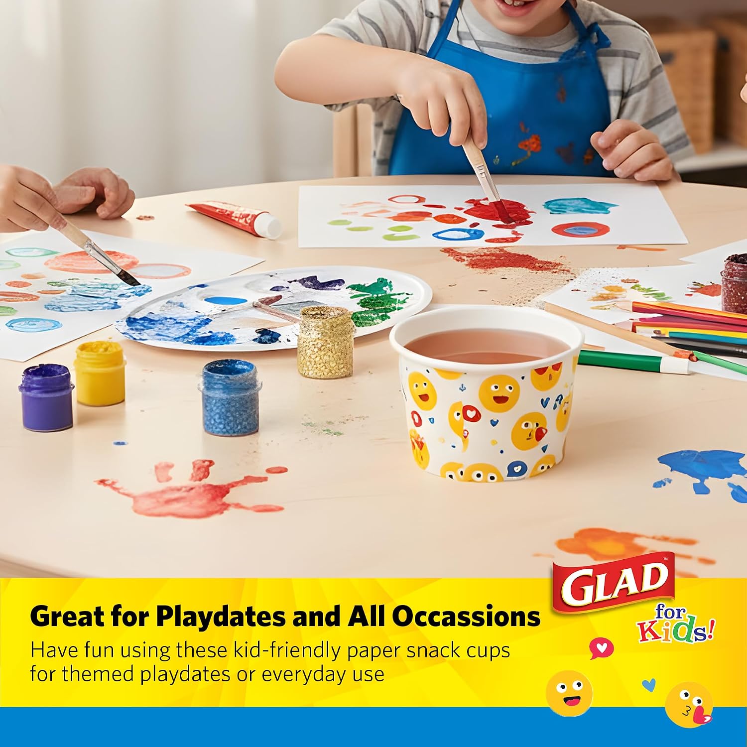 Glad for Kids Emoji Print Snack Bowls - Soak-Proof, Microwave-Safe, Disposable Mini Paper Bowls for Kids' Snack Time, Parties, and Playdates, No Lids, 6 oz, 20 Count