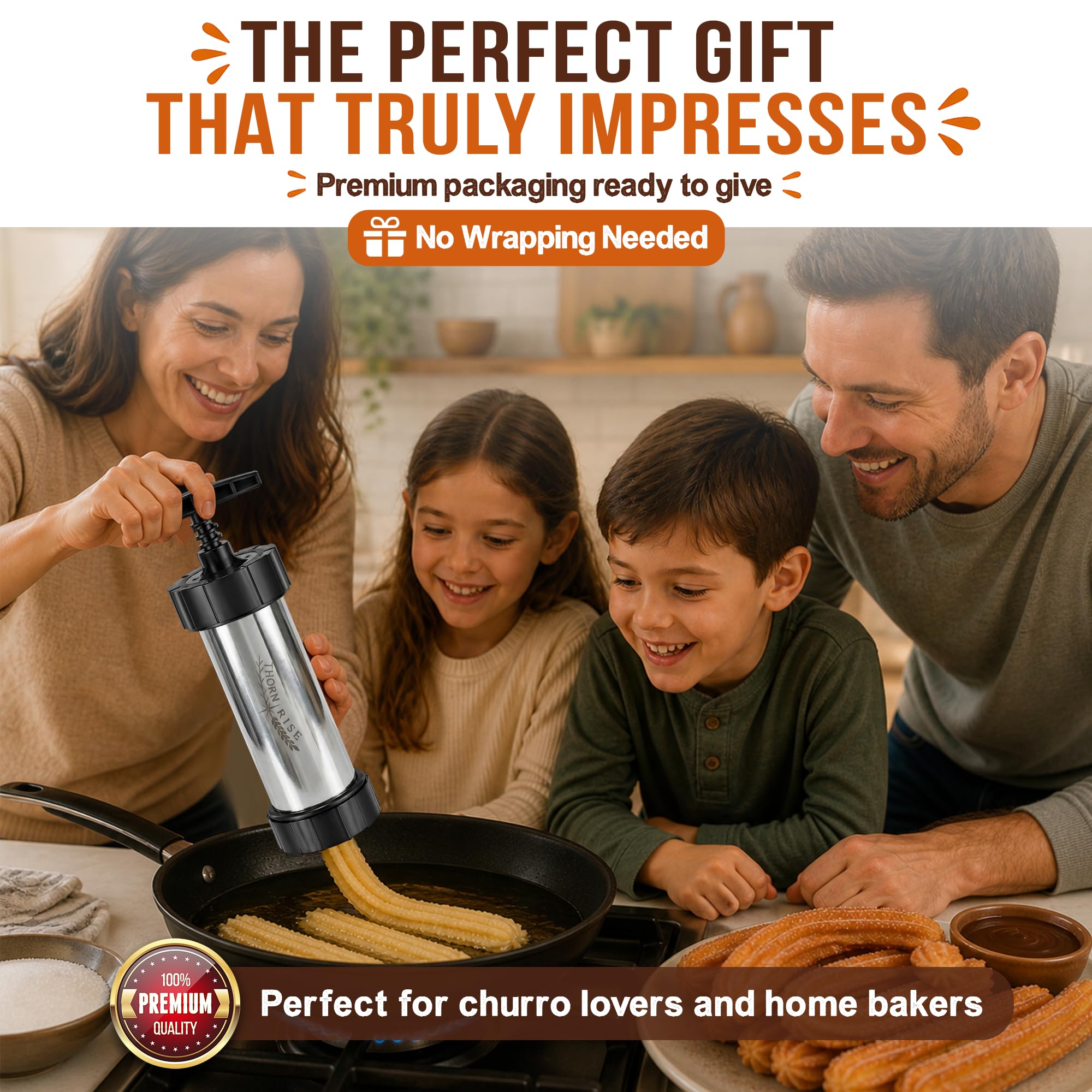 Churreras à churros et matraques en acier inoxydable 304 - Rapide, facile à nettoyer et de grande capacité - Idéal desserts maison et cuisine familiale - Kit pâtisserie professionnel pour chefs et