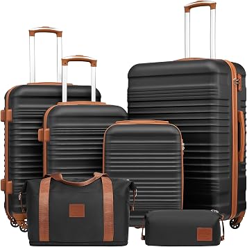 COOLIFE Luggage Sets 6 Piece 16 20 24 28 Inch Suitcase Set ABS+PC Shell TSA | 4 Suitcases, Expandable Travel Duffel & Toiletry Bag   Ideal for Family Travel, Long Holidays & Complete Luggage Solutions