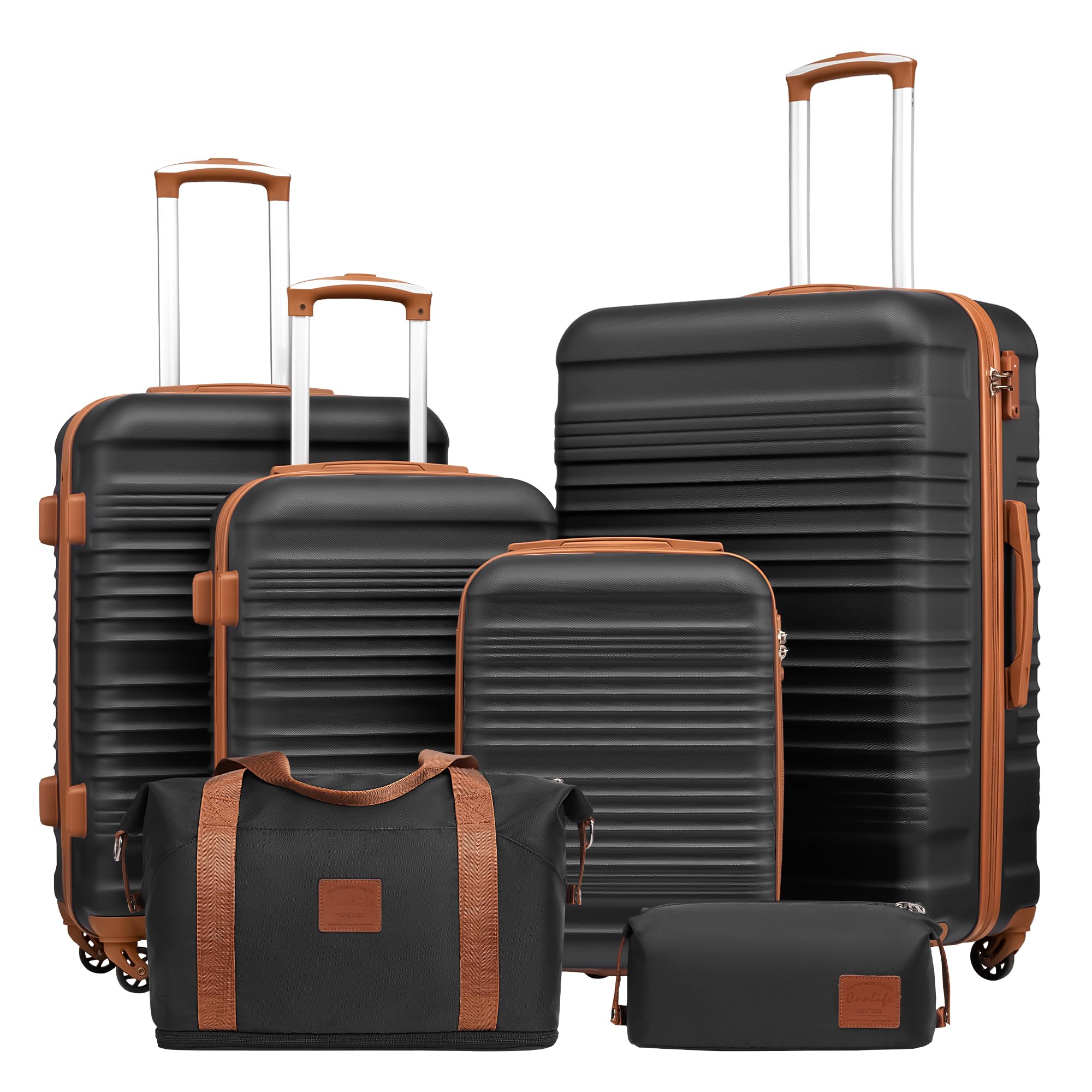 COOLIFE Koffer-Set Trolley Koffer ABS Hartschale Reisekoffer 4 Rollen TSA-Schloss einziehbarer Trolley Der Koffer Enthält 1 Reisetasche und 1 Kulturbeutel