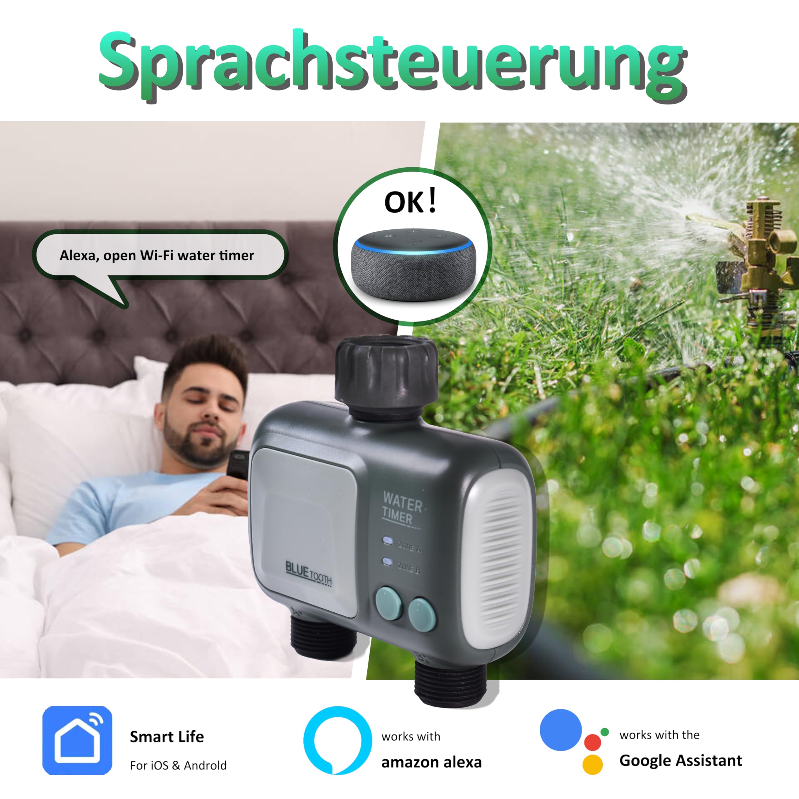 Johgee Programmateur Arrosage WiFi Bluetooth 2 Sorties IPX5 Arrosage Automatique Jardin Pelouse