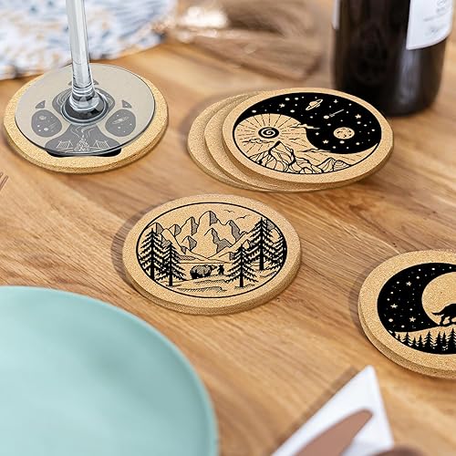 Miniatura 5 de Juego de 6 posavasos para bebidas con soporte, posavasos de corcho de montaña de madera absorbente para tazas, escritorio, mesa de oficina, cocina,