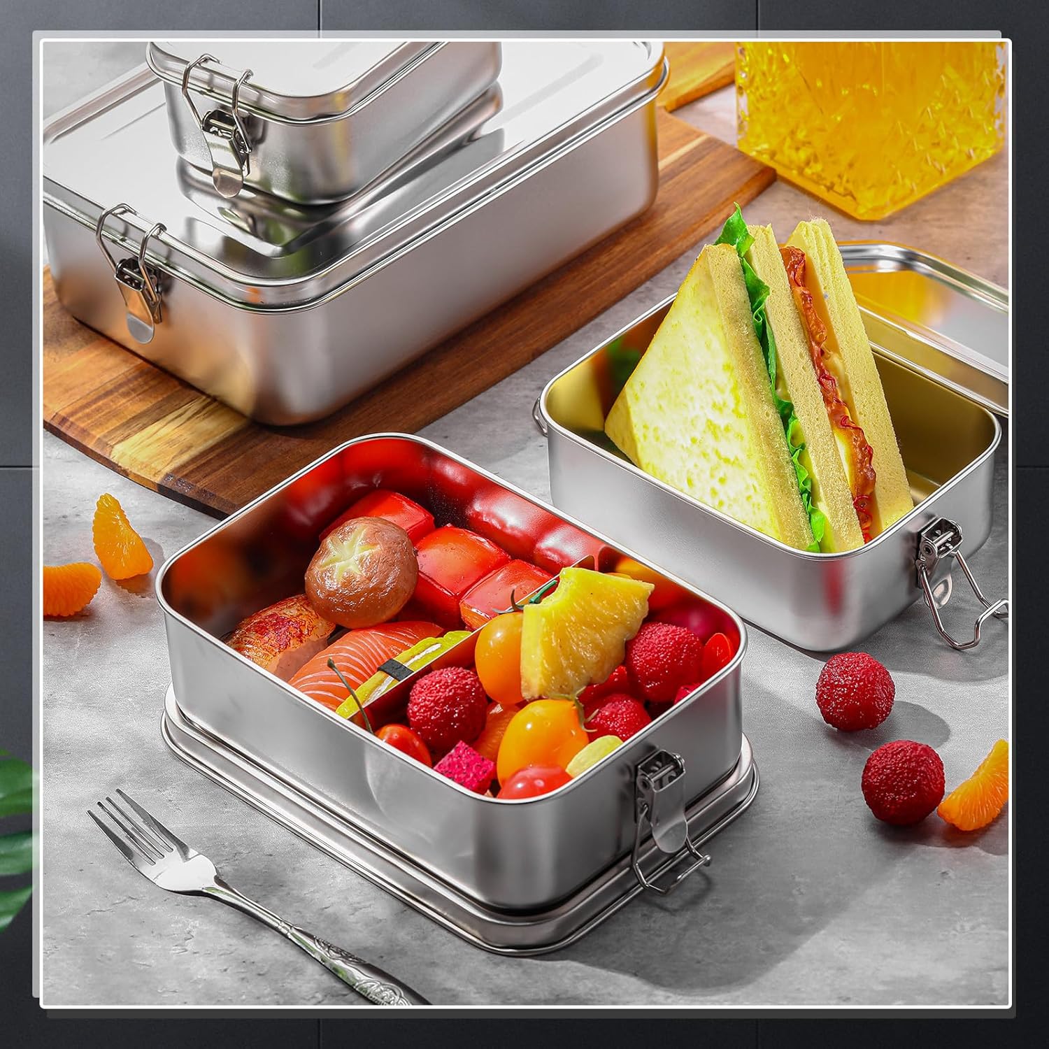 Umigy 6 Pcs Stainless Steel Food Containers 550/850/1000/1200/1400/24000 ml Metal Bento Lunch Box Stainless Steel Food Storage Containers, Lockable Clips to Leak Proof, Reusable Dishwasher Snack Box