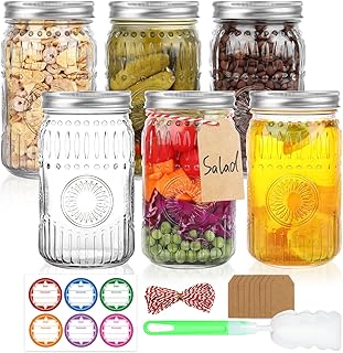 Wide Mouth Mason Jars 32 oz, 6 Pack Large Quart Mason Jars with Airtight...