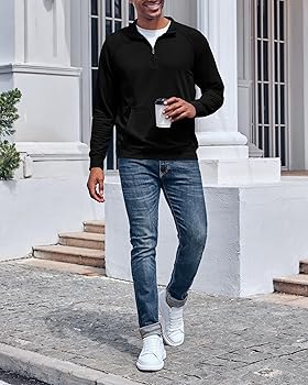 ZIWOCH Mens Quarter Zip Pullover Sweatshirt Long Sleeve Cotton