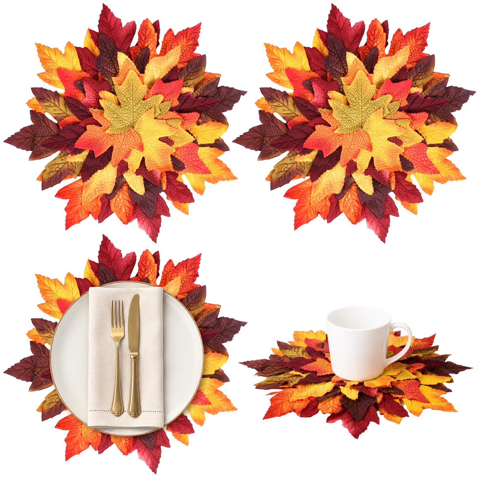 Fnaobai Thanksgiving Placemats 2PCS Fall Maple Leaf Autumn Table Mats