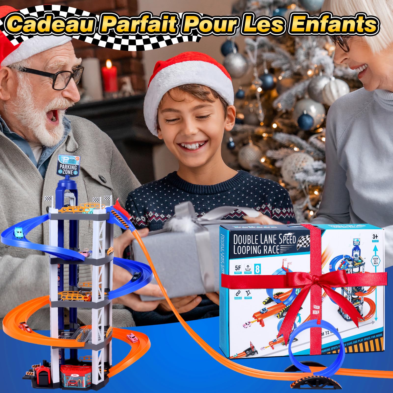 Charmofun 5 Etages Garage pour Enfants, Circuit Voiture Enfant avec 8 Voitures, Double Rampe, Ascenseur, Son et Lumière, Grand Garage Voiture Parking Jouet Enfants 3 4 5 6 7 8 Ans