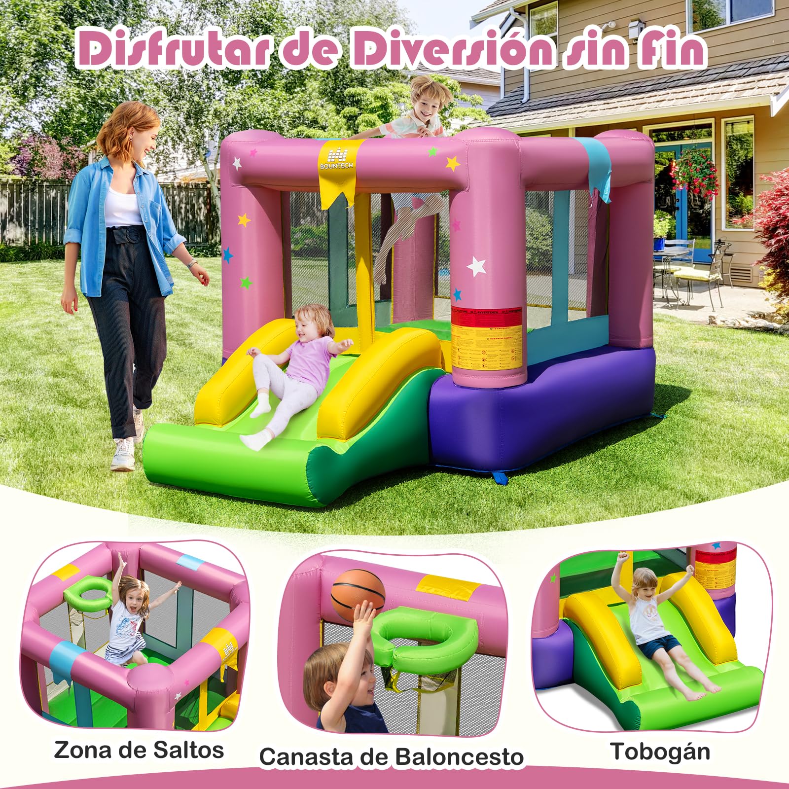 GOPLUS Castillo Inflable con Tobogán y Canasta de Baloncesto