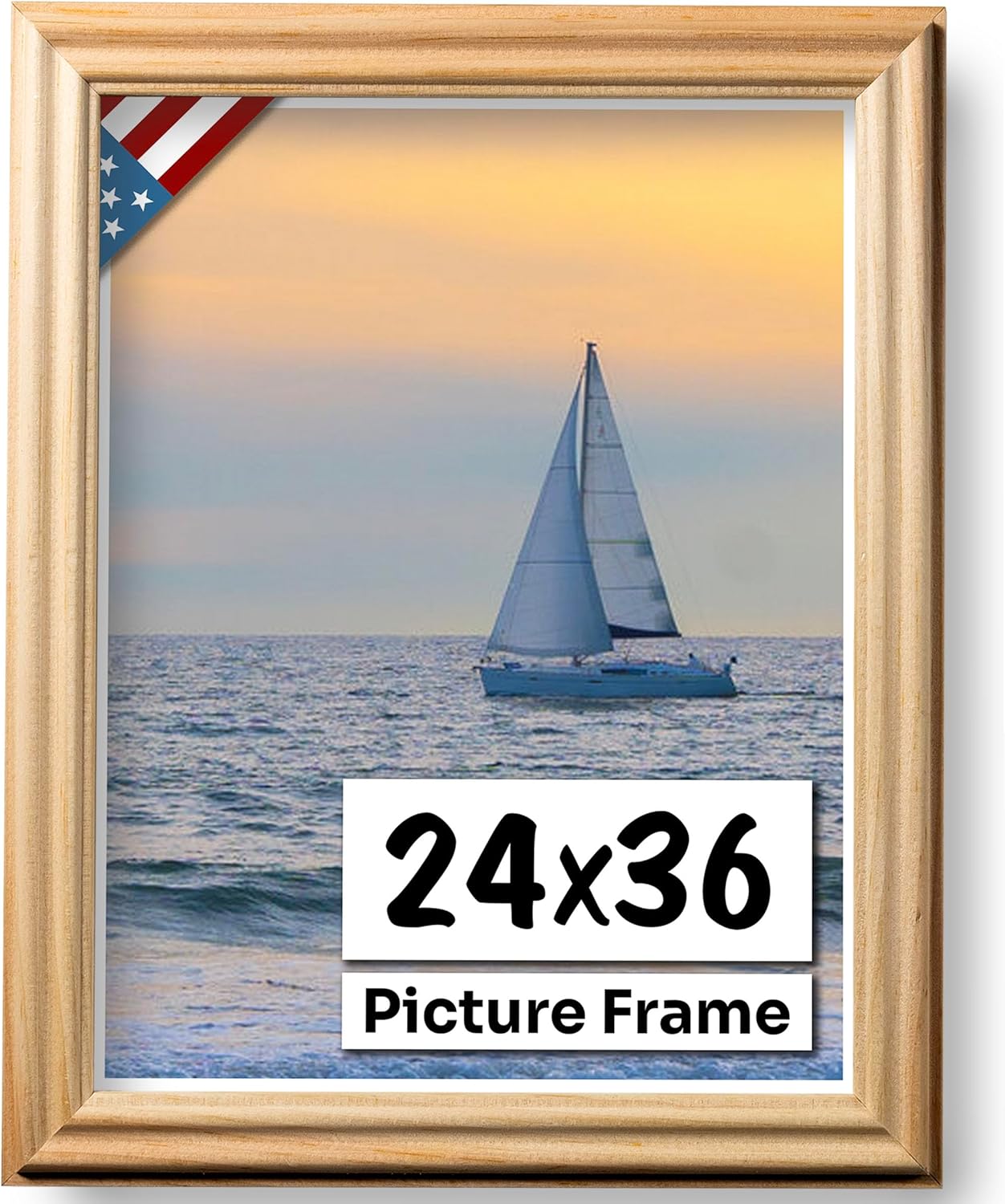 US Art Unfinished Wood 24x36 Picture Frame .75" Inch Wide - Stainable, Paintable, DIY Wall Decor Handmade Solid Wood Frames with Preinstalled Hangers and UV Blocking Plexiglass 36x24 Frame