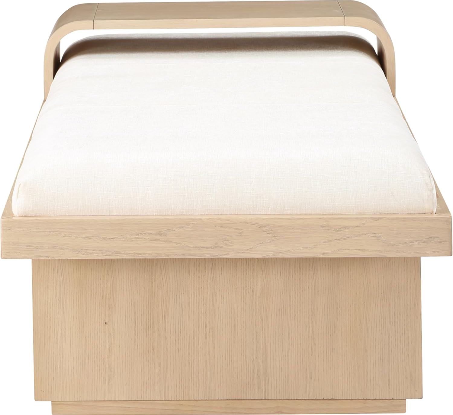 Meridian Furniture 22013Cream Arlington Collection Mid-Century Modern Bench with Soft Cream Chenille Fabric, Rich Natural Finish, Solid Wood, Sliding Wooden Tray, 65" W x 26" D x 19.5" H, Cream - Image 5