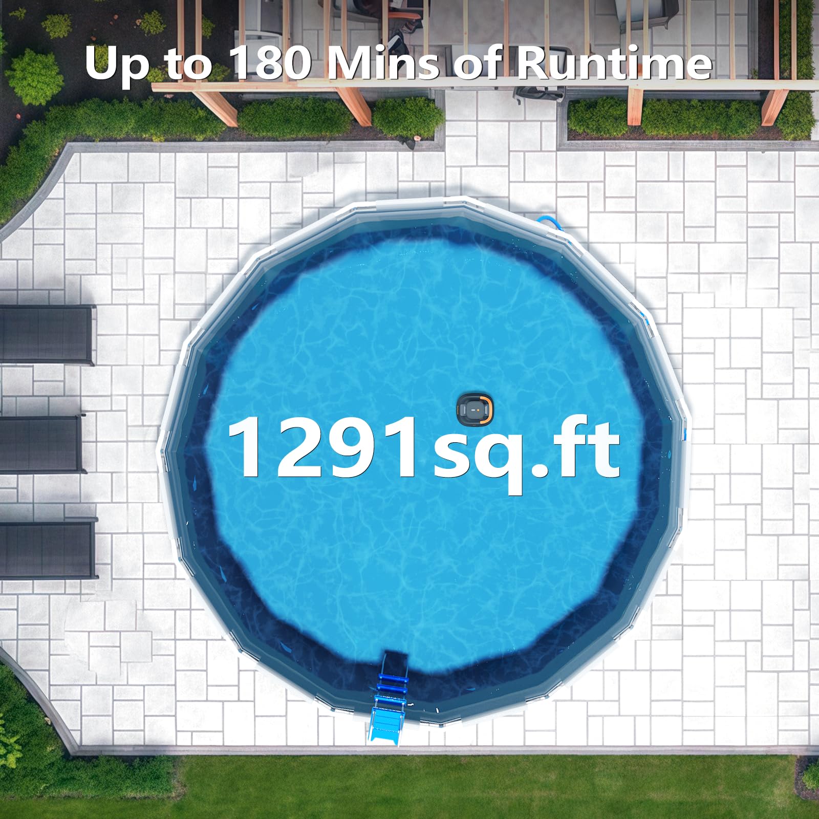 Robot aspirateur de piscine sans fil, jusqu'à 180 minutes d'autonomie, avec deux moteurs sans balais, 2 chemins de nettoyage, robot nettoyeur de piscine pour piscines hors sol et piscines