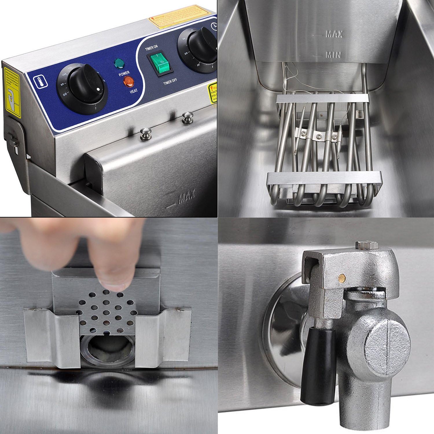 Stainless Steel Commercial Electric Deep Fat Fryer with Drain and Basket (20L, Silver Double Tank)