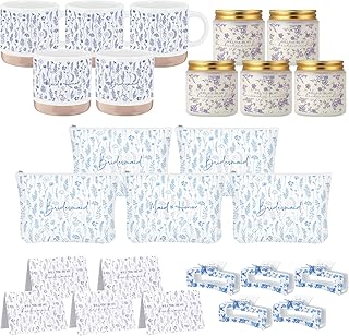 Nuanchu 25 Pcs Bridesmaid Proposal Gifts Maid of Honor Proposal Gifts Set Ceramic Cup Bridesmaid Makeup Bag Invited Card Hair Claw Clip Lavender Scented Candle for Wedding Something Blue Party Favor