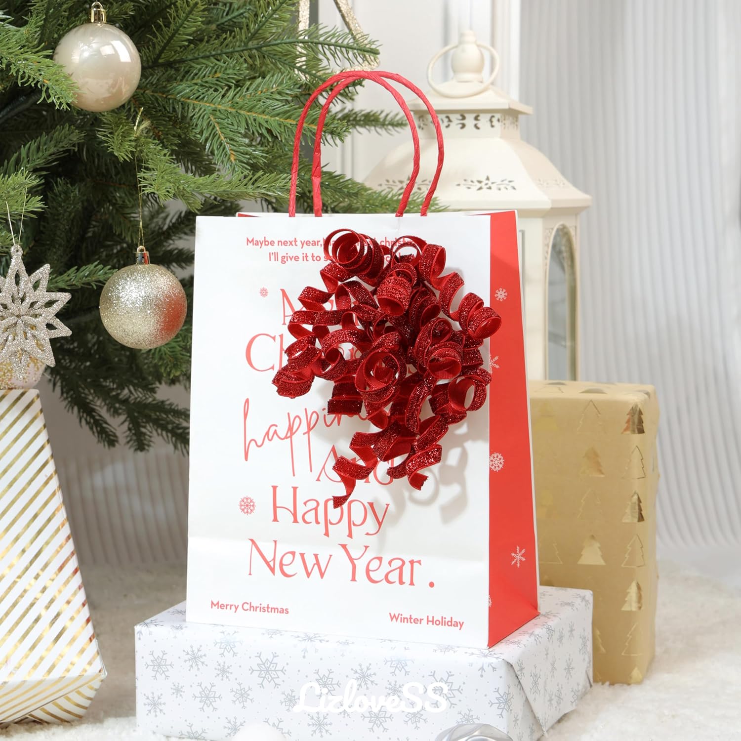 6" Metallic Glitter Red Self Adhesive Curly Ribbon Gift Wrap Bows for Christmas, Holiday, Birthday, Wedding, Presents, Party Favors Decorations 6-Count - Image 4