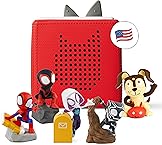 Toniebox 1 Audio Player Bundle with Spidey, Ghost-Spider, Spin, Black Panther, and Playtime Puppy - Listen, Learn, and Play with One Huggable Little Box - Red