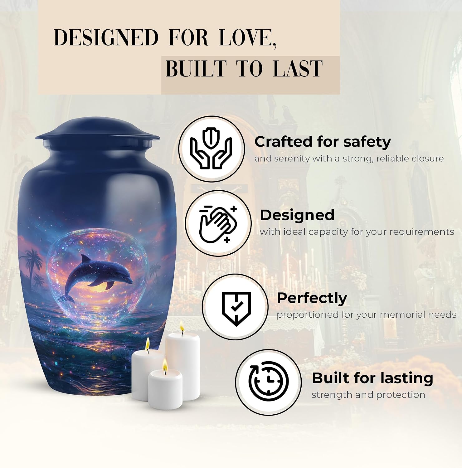 Blue Ocean Dancing Dolphin Urn for Ashes for Women - Sea Dolphin Cremation Urn for Human Ashes Adult Female for Funeral, Burial & Home, Large Size 10 Inches 200 Cubic Inches