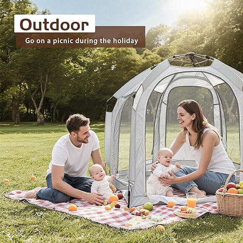 Miniatura 7 de Corralito para bebés con toldo, tienda portátil de playa para bebés, patio de juegos para niños pequeños en interiores y exteriores, mosquitera