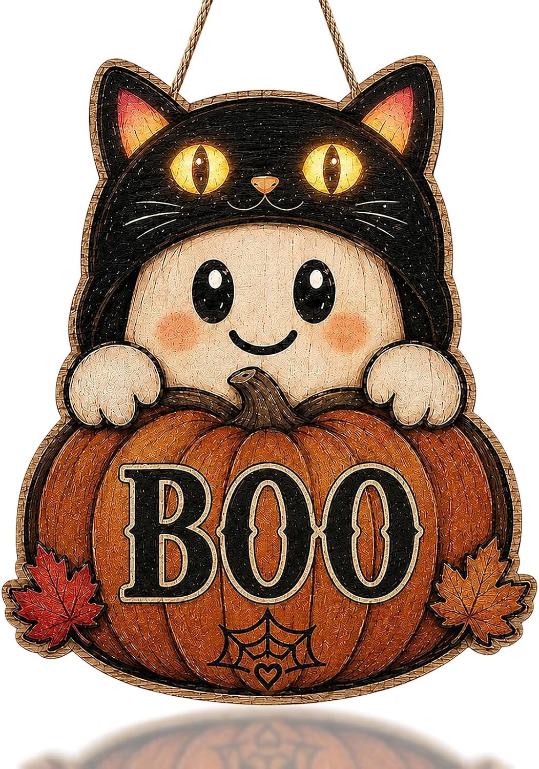 Halloween Door Sign Wooden Hanging Plaque Cat Moon Front Door Porch Decor