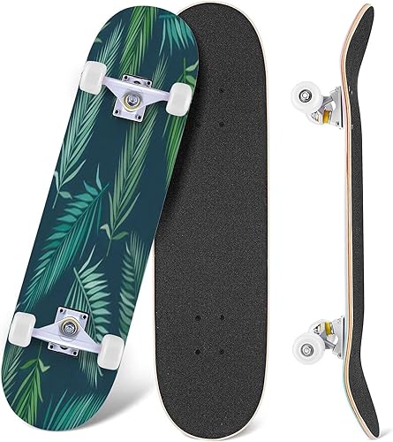 Miniatura 3 de Patinetas de flores tropicales sin costuras con hojas de Monstera de plátano amarillo y azul para principiantes, 31 x 8 pulgadas, tablas cóncavas de