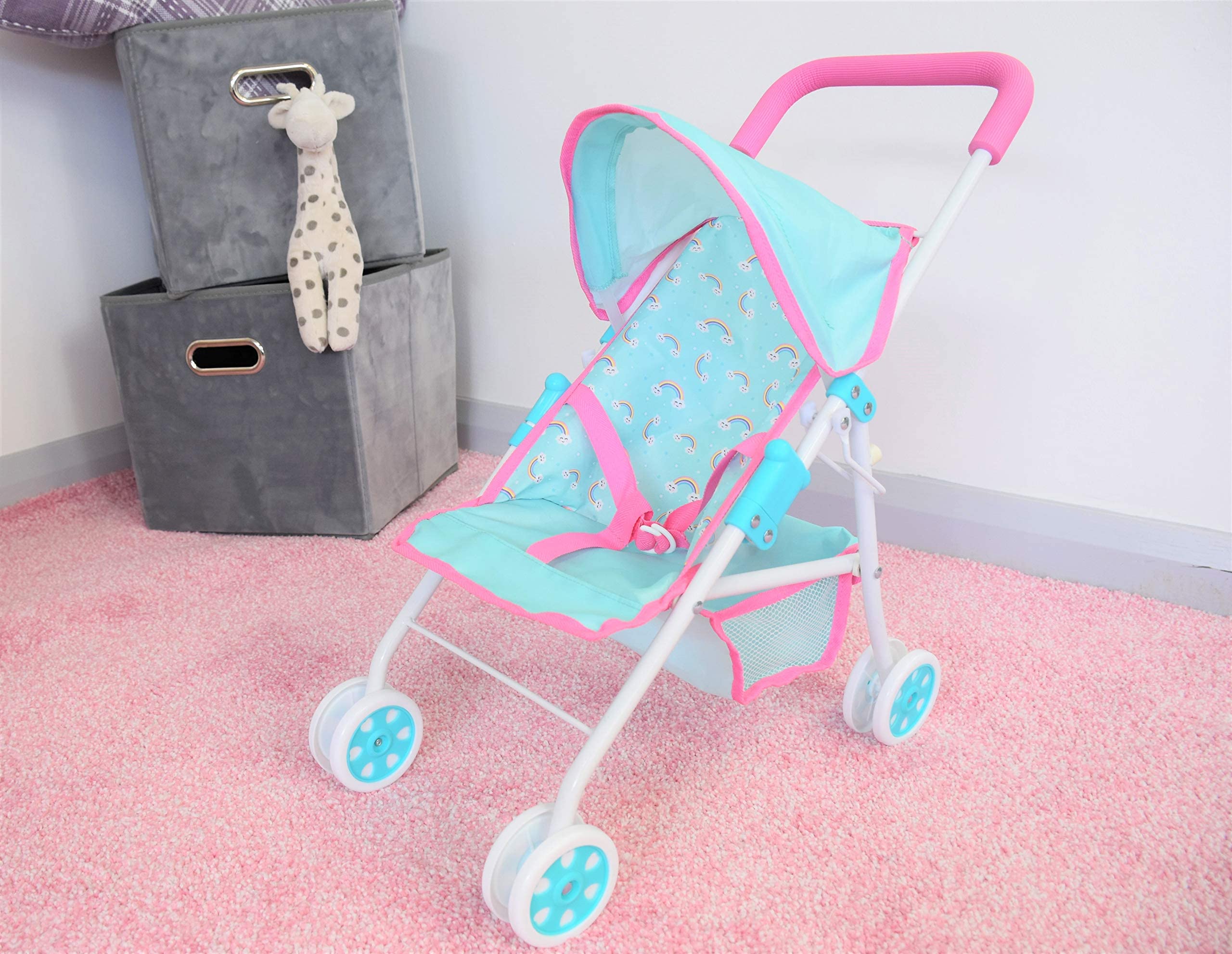 KOOKAMUNGA KIDS Baby Doll Stroller Easy Fold Pram with Retractable