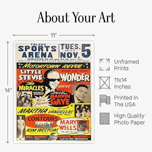 Miniatura 2 de Póster vintage de concierto de Motown de 11 x 14 pulgadas, arte de pared afroamericano - Impresión de historia musical de leyendas de la música del
