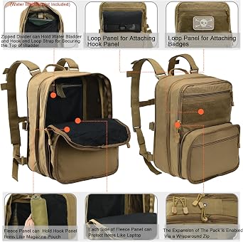 Tactical Expandable Backpack, Chest Rig Backpack MOLLE Assault Hydration Pack for PC Vest