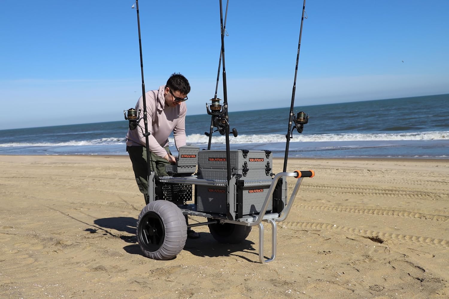 YakAttack SandRig Surf Beach Cart | Heavy-Duty 20” x 36” Gear Hauler with 16” Balloon Tires | Adjustable Design for Fishing, Camping & Beach Trips | High-Capacity, Rust-Resistant Aluminum Frame