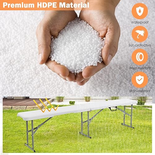 Miniatura 6 de Goplus Banco plegable de plástico de 6 pies, asiento plegable portátil con capacidad de 550 libras para interiores y exteriores, picnic, fiesta