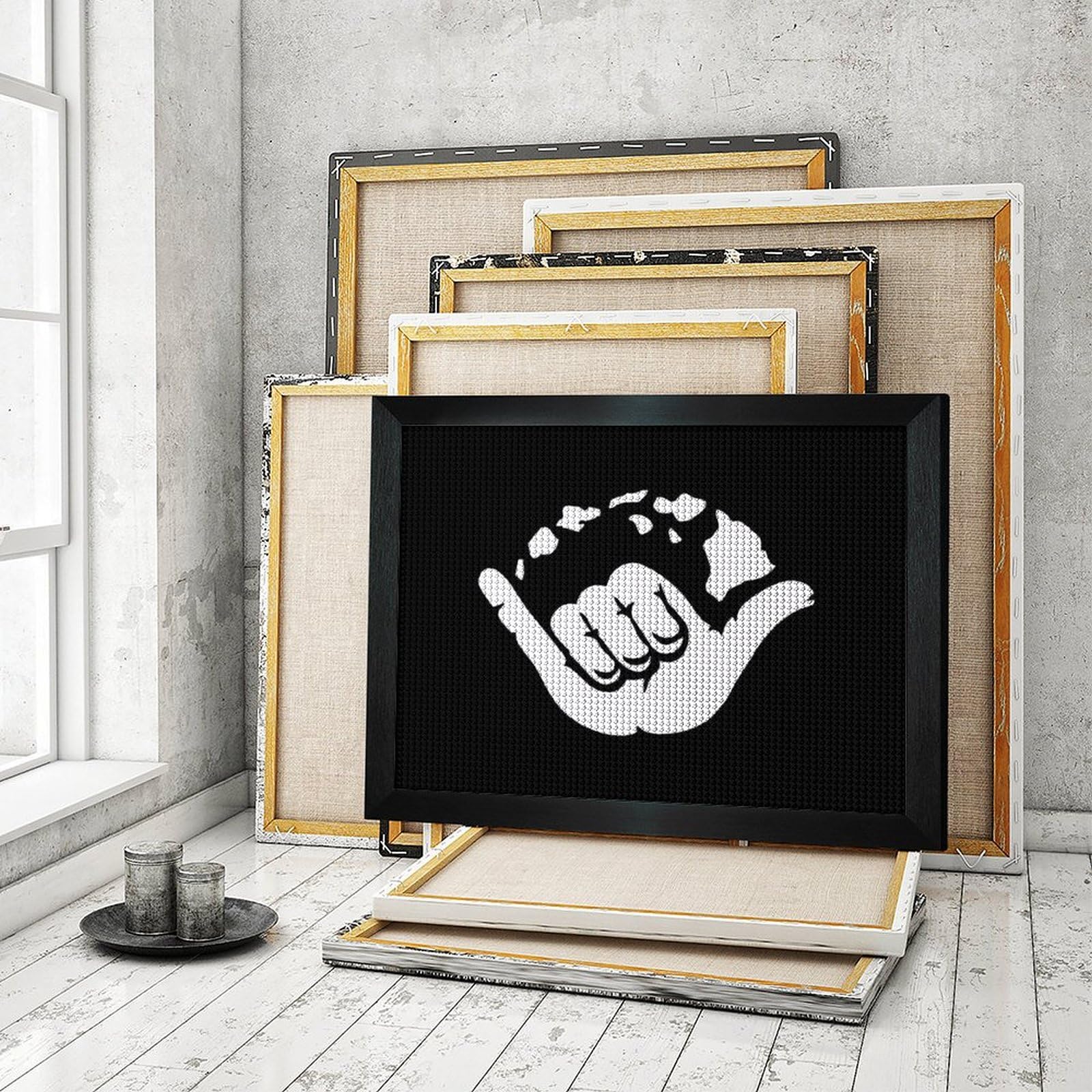 Cmagnifico Kit de peinture diamant à faire soi-même avec cadre, Aloha Hand Hawaï rond pour décoration murale de la maison, 40 x 50 cm